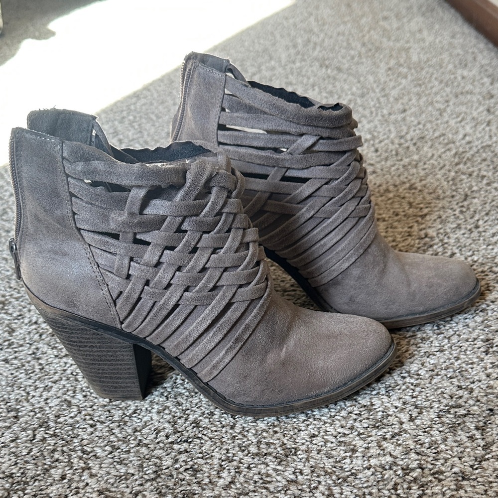 Fergalicious Woven Gray Heeled Boots